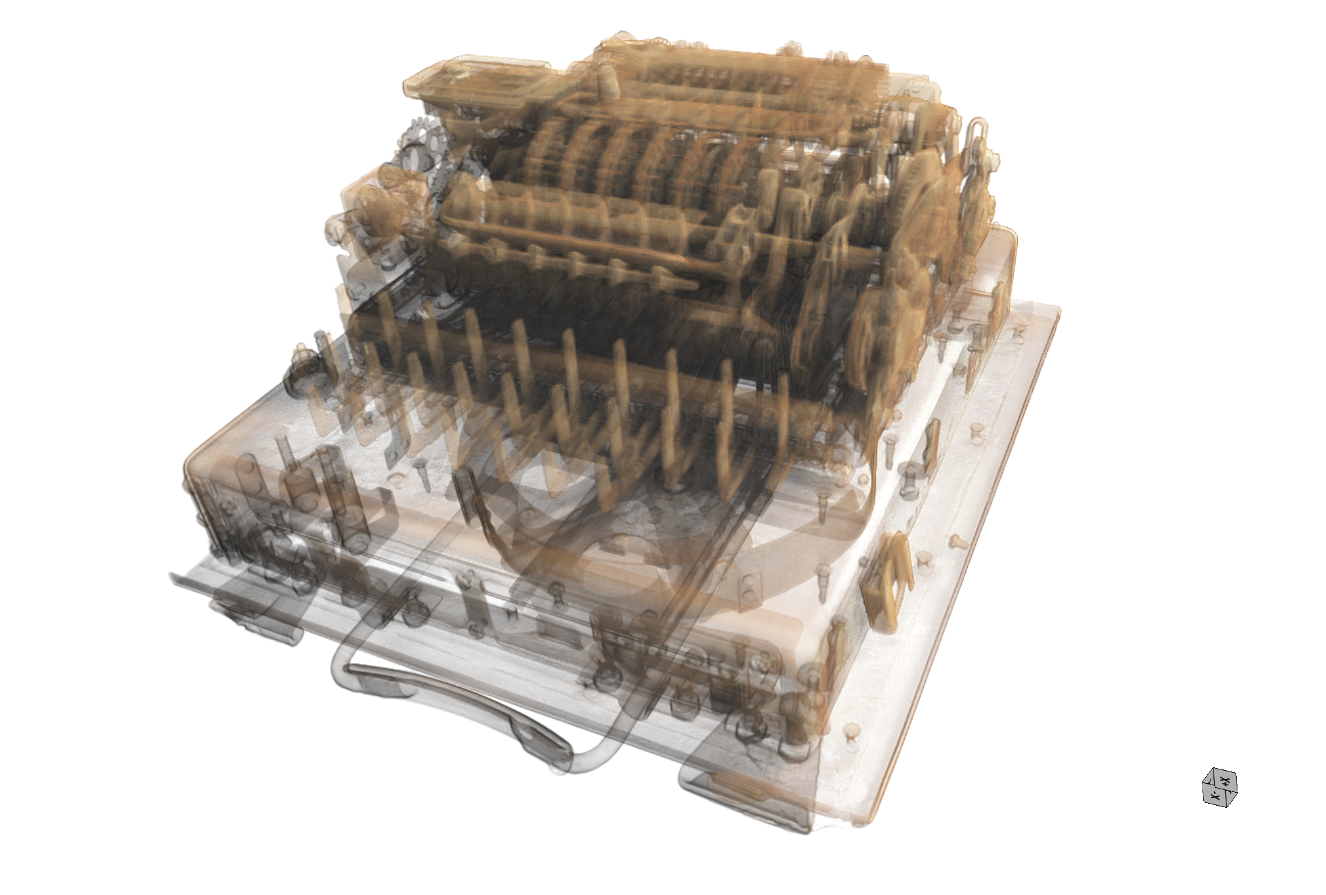 Röntgenbild einer Chiffriermaschine SG-41, die als Nachfolger der Heeres-Enigma-Dechiffriergeräte gilt. 