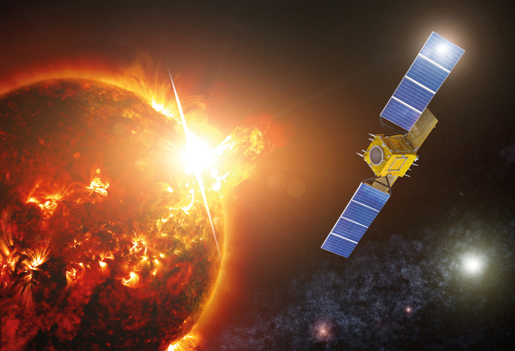 Space radiation hits a satellite