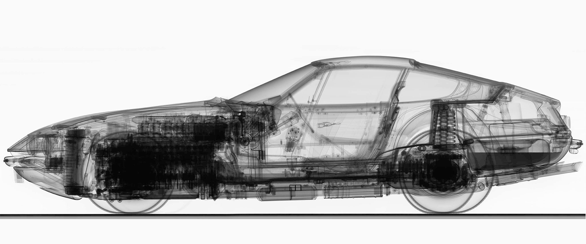 Röntgenbild eines Ferrari in der XXL-CT des Fraunhofer Entwicklungszentrums Röntgentechnik