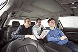 Left to right: Developed by Harald Popp, Oliver Hellmuth and Jan Plogsties, the software solutions Cingo® and Symphoria ® create 3D surround sound in vehicles and on mobile devices. © Dirk Maher/Fraunhofer