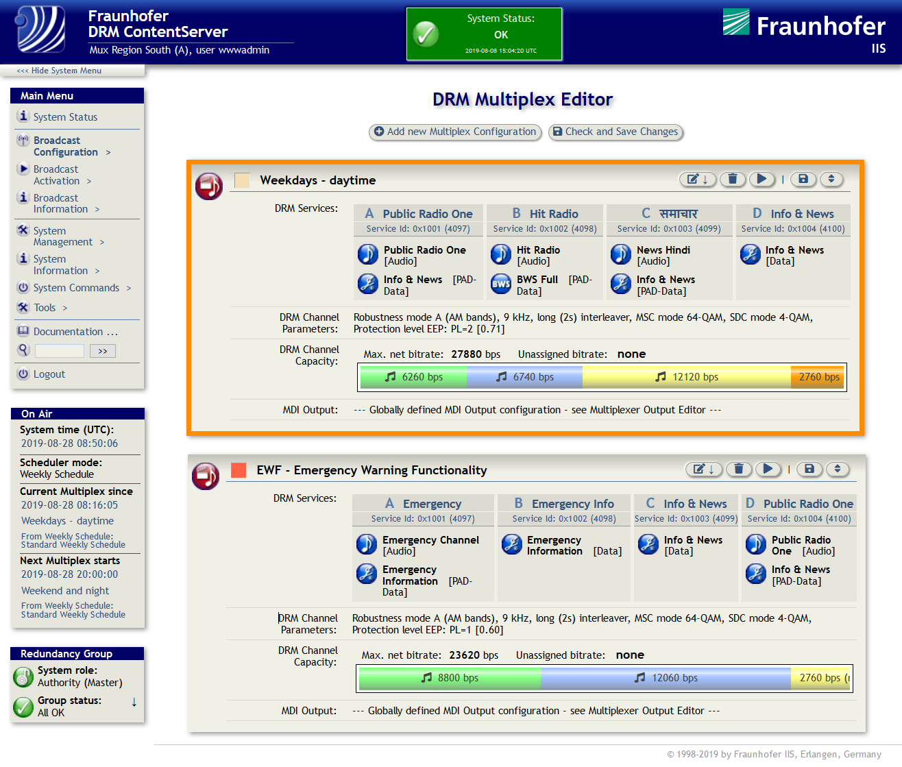 Fraunhofer DRM ContentServerアンサンブル・マルチプレックス・エディター